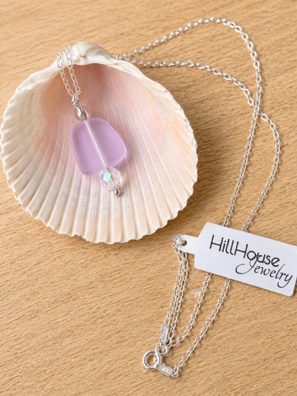 Pink Sea Glass Pendant Necklace Sterling Silver | Handmade - Picture 5 of 5